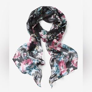 White House Black Market Floral Silk Skinny Oblong Scarf